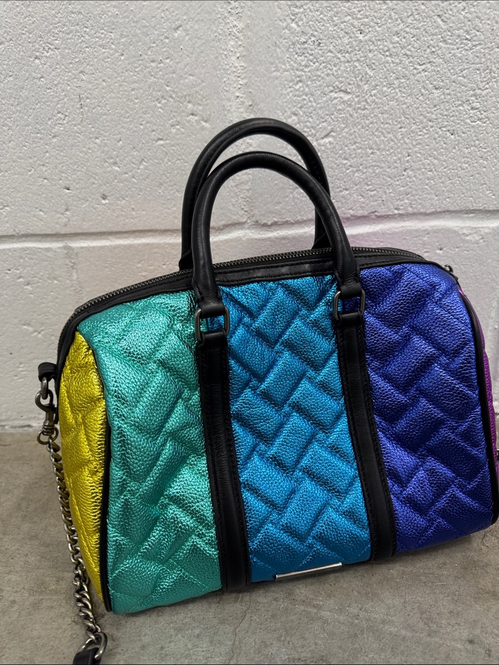 Kurt Geiger Metallic Quilted Satchel in Pink, Rose, Orange - Picture 2 of 14
